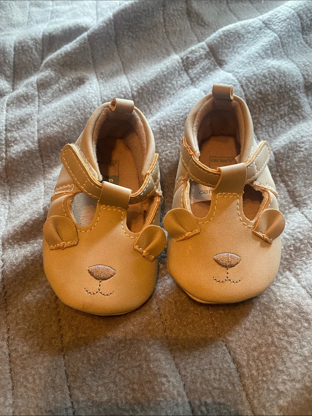 Carter's Tan Bear Face Mary Jane Baby Shoes